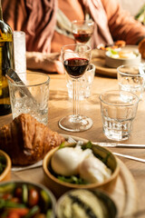 Obraz na płótnie Canvas Dinner talbe with glass of sherry wine