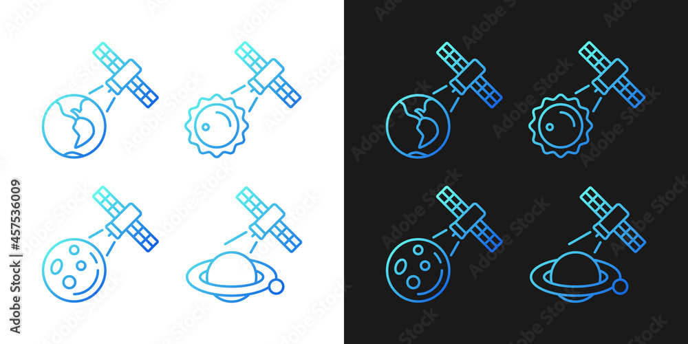 Poster celestial bodies observation gradient icons set for dark and light mode. thin line contour symbols b