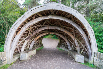 Pine Cone Point, a modern wooden folly at  The Hermitage (woodland walking area) located near Dunkeld, Perthshire, Scotland, UK. - 457536004