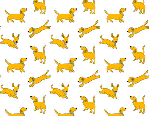 Seamless pattern with playful dachshunds
