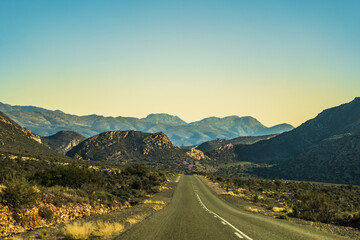 scenic route 62 through beautiful countrysides, rolling hills and meadows in western cape South...