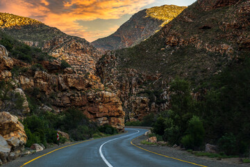 scenic route 62 through beautiful mountains in western cape South Africa