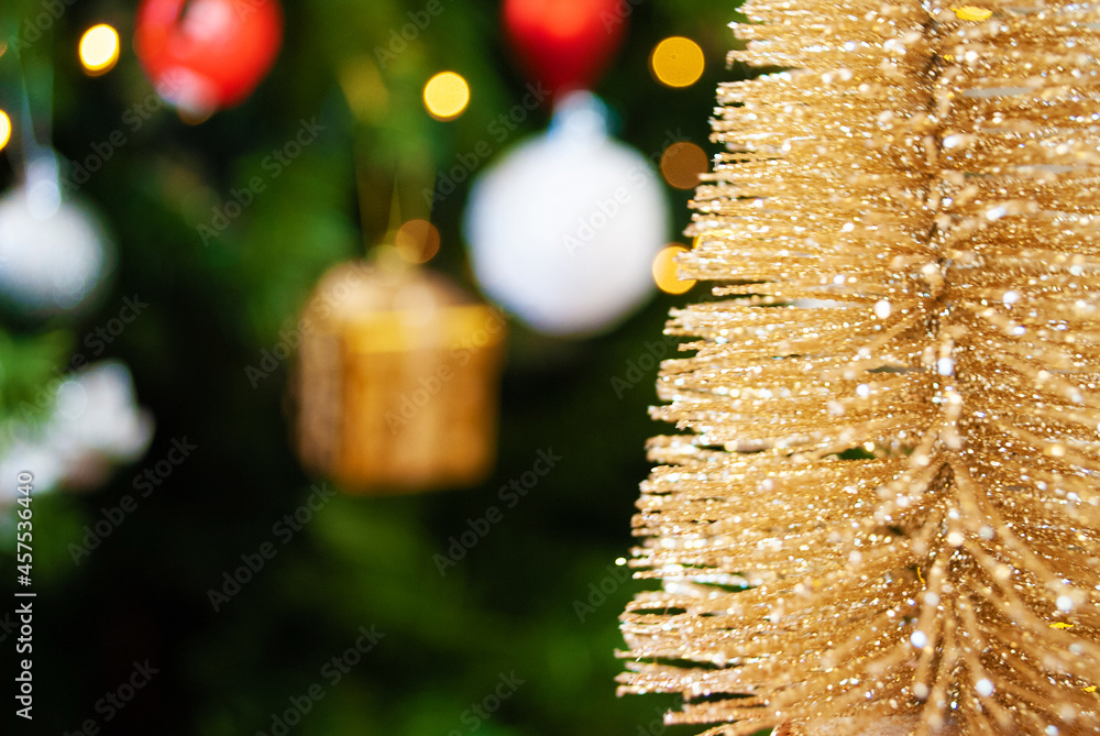 Canvas Prints golden tree, bokeh, background, toys, merry christmas, happy new year. 2022. Lights, sparkles and glare. christmas tree