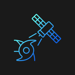 Obraz premium Weather and climate monitoring satellite gradient vector icon for dark theme. Climate change investigation. Thin line color symbol. Modern style pictogram. Vector isolated outline drawing