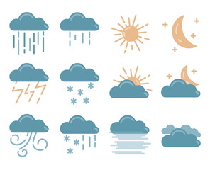 Icons with different weather, meteorology icon