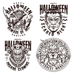 Halloween monochrome vintage labels
