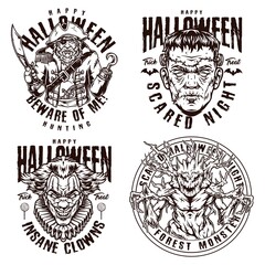 Fototapeta premium Halloween monochrome vintage labels