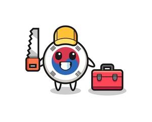 Illustration of south korea flag character as a woodworker