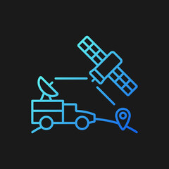 Military use of satellites gradient vector icon for dark theme. Military communication, information transmitting. Thin line color symbol. Modern style pictogram. Vector isolated outline drawing