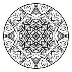 Circular pattern table and floor inlay pattern. Abstract ornament with many details and geometry elements in form of mandala. Vector illustration for coloring book, henna, mehndi, decoration