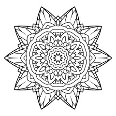 Mandala flower. Circular pattern with many details and geometry elements. Vector illustration for coloring book, tattoo, logo, henna, mehndi