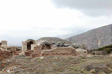 ruins of imperial baths in abandoned ancient city Sagalassos lost in Turkey mountains