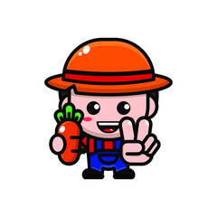 cute farmer cartoon character illustration vector graphic