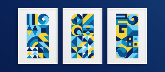 Fototapeta premium Bright modern geometric shapes vector design layout set. Simple trendy home decor artwork collection.