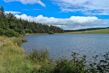 view of the volcanic lake of Servières in Orcival,Puy de Dome,Auvergne,France