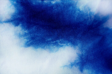 Indigo frame textile background, process dye fabric indigo color, fabric texture close up.