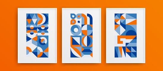 Premium simple wall art layout bundle. Modern minimalistic geometric shapes design vector template set.