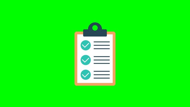 clipboard with checklist line  icon animation check mark sign 4k video on green background
