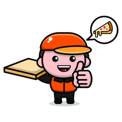 cute delivery man cartoon character illustration vector graphic