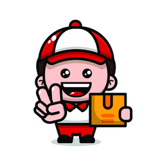 cute delivery man cartoon character illustration vector graphic