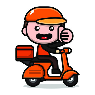 cute delivery man cartoon character illustration vector graphic