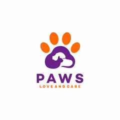 cat and dog in paws logo design vector