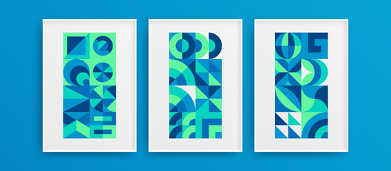 Isolated original bauhaus geometric design vector artwork composition. Minimalistic modern mural art concept collection.