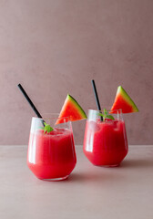 Watermelon drink with mint and ice. Cold drinks. Summer. Healthy eating. Vegetarian food.