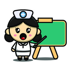 cute nurse cartoon character illustration vector graphic