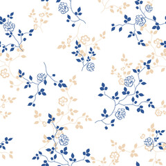 seamless pattern of flowers, branches and leaves