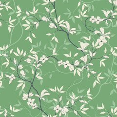 seamless pattern of flowers, branches and leaves