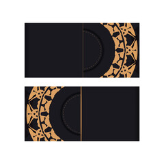 Black color greeting card with brown abstract ornament