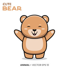 Fototapeta premium Cute bear character, sweet smile expression with raised hand.