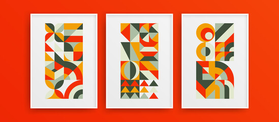 Bright creative geometric shapes design vector concept collection. Premium abstract mural decor template composition.