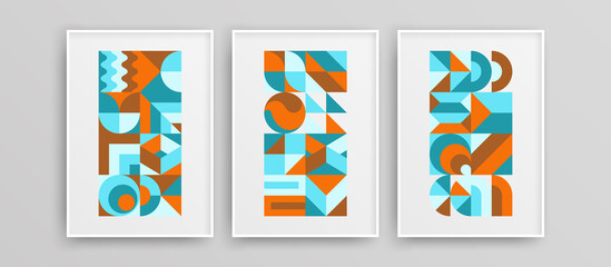 Colorful creative mural art illustration bundle. Trendy bright bauhaus geometric design vector artwork collection. © pro