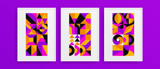 Abstract fresh geometric shapes vector design illustration set. Minimalistic isolated wall decor template composition.