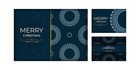 Brochure merry christmas and happy new year dark blue with winter blue pattern