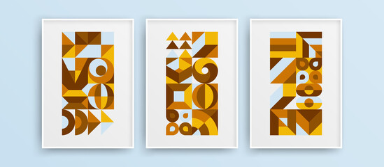 Colorful abstract bauhaus shapes design vector artwork set. Multicolored amazing wall decor layout collection.