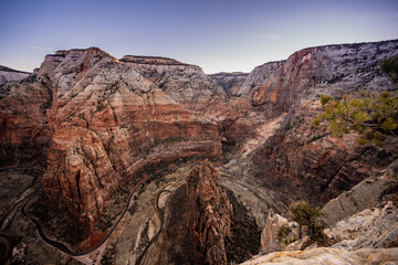 Zion Canyon Road and The Virgin River Curving Around The Orgon