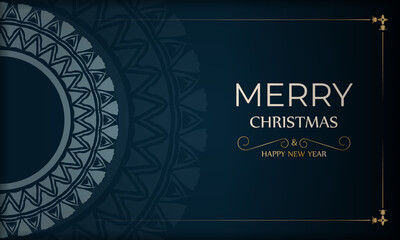 Brochure Merry Christmas and Happy New Year in dark blue with abstract blue pattern