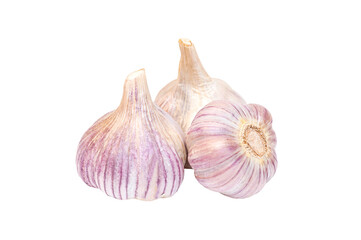 Three heads of garlic isolated on white background