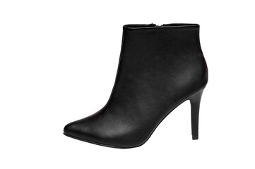 Womens autumn ankle boots black with zipper heels, isolated white background