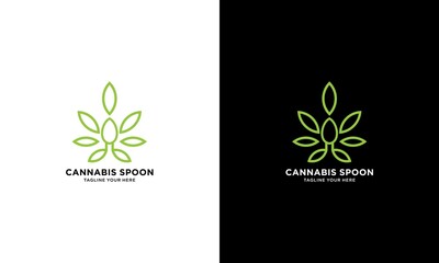 cannabis Leaf with Crossed Spoon and Fork Sign Symbol Icon Logo Vector