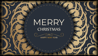 Brochure Merry Christmas and Happy New Year in dark blue with vintage gold pattern