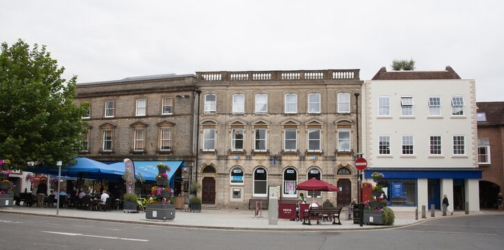 Views of The Square in Wimborne Minster, Dorset in the UK