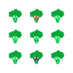 Cute broccoli illustration set with various expressions