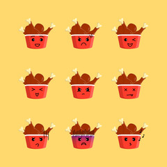 Cute grilled chicken illustration with various expressions