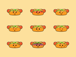 Cute hotdog illustration set with various expressions