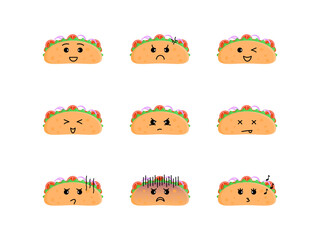 Cute taco illustration set with various expressions