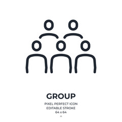 Group of people editable stroke outline icon isolated on white background flat vector illustration. Pixel perfect. 64 x 64.